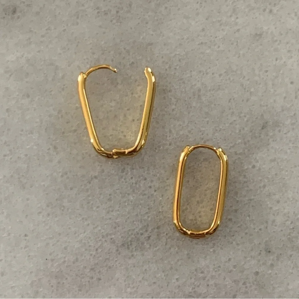 New Drop! Bella Oval Gold Oval Hoop Earrings Brand New - Picture 3 of 3